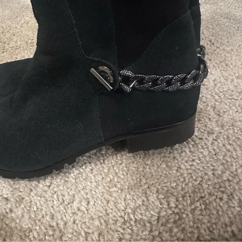 Karl Lagerfeld Paris Shay Black Suede Knee High Chain Boots Women Size 10